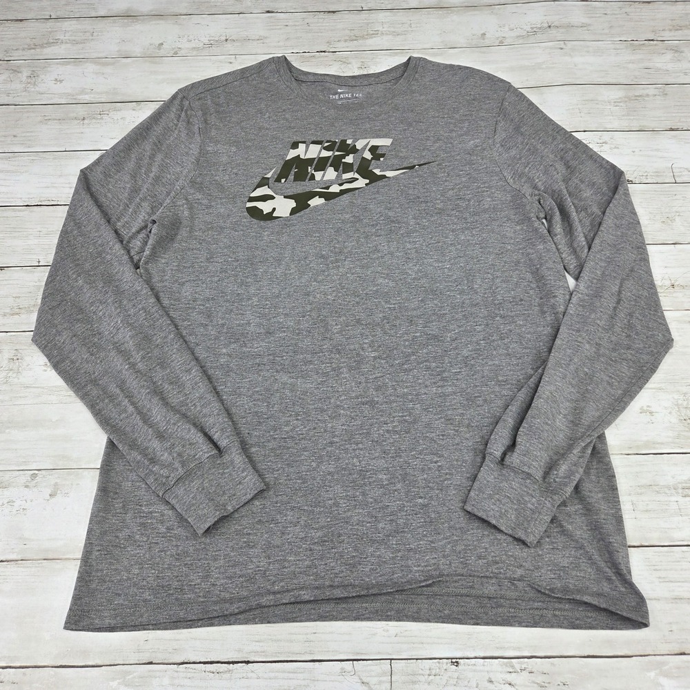 Nike Futura Camo Logo Long Sleeve T-Shirt Mens Large Gray Athletic 708455-06G‎
